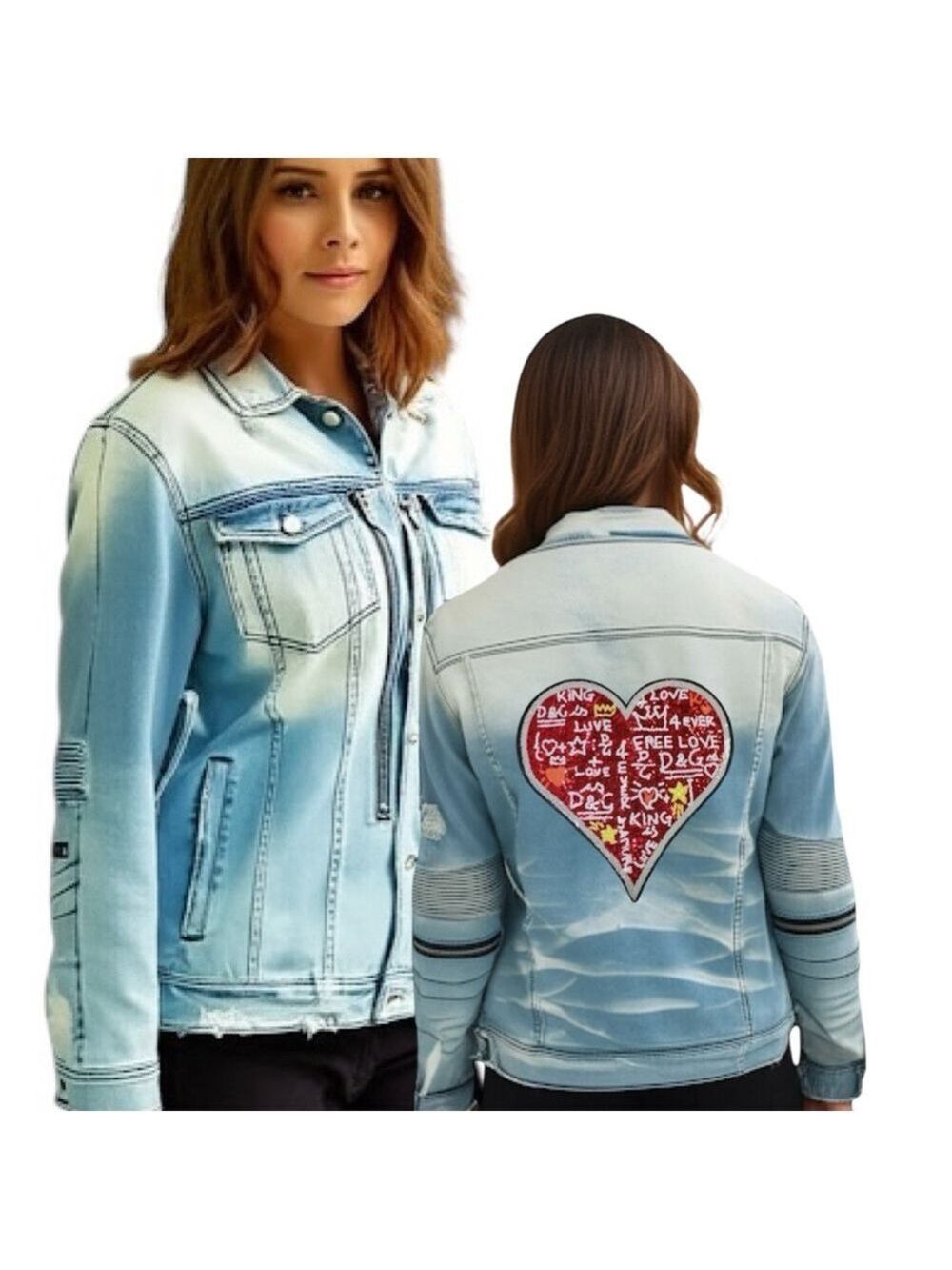 Adventure-Ready Oversized Jean Jacket with Sequin Heart Personalize Your Own!